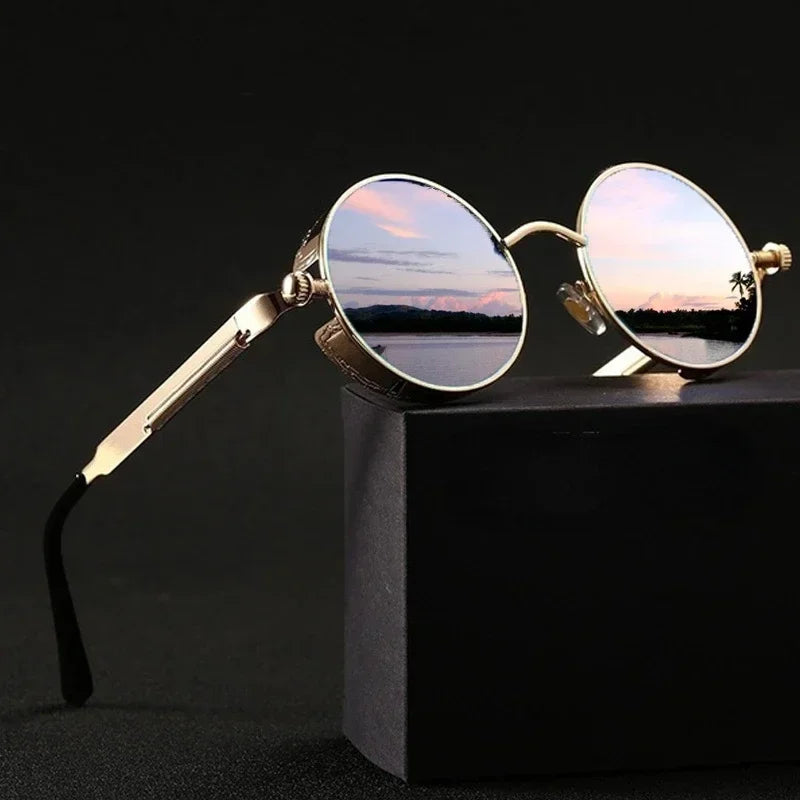 Fashion Sports Classic Sunglasses Steampunk Eyewear for Men and Women Retro Round Metal Frame Sun Glasses