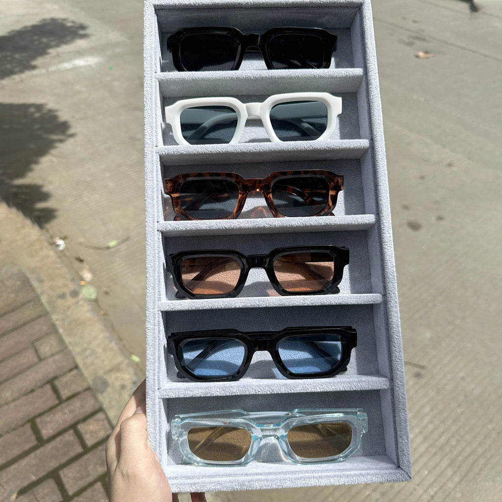 6PCS/Set Women Vintage Rectangle Frame Sunglasses Fashion Retro Sun Glasses Luxury Brand Design Glasses UV400 Eyewear Men Goggle